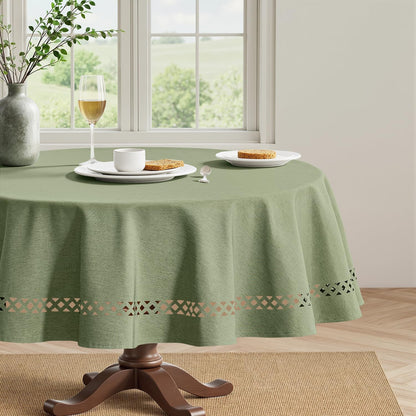 MIULEE Beige Rectangle Linen Polyester Tablecloth with Decorative Cutouts Spring Waterproof Stain Resistant & Shrink-Proof Table Cloth 52x70 inch Farmhouse Style for Dining Wedding and Outdoor