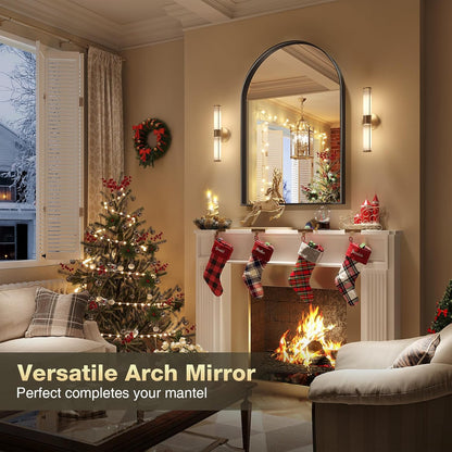 Brightify Arched Mirror, Arched Wall Mirror, 24 x 32 Inch Silver Arch Mirror, Metal Frame Silver Bathroom Mirror, Arched Top Bathroom Vanity Mirror for Living Room Bedroom Mantel Entryway Hallways