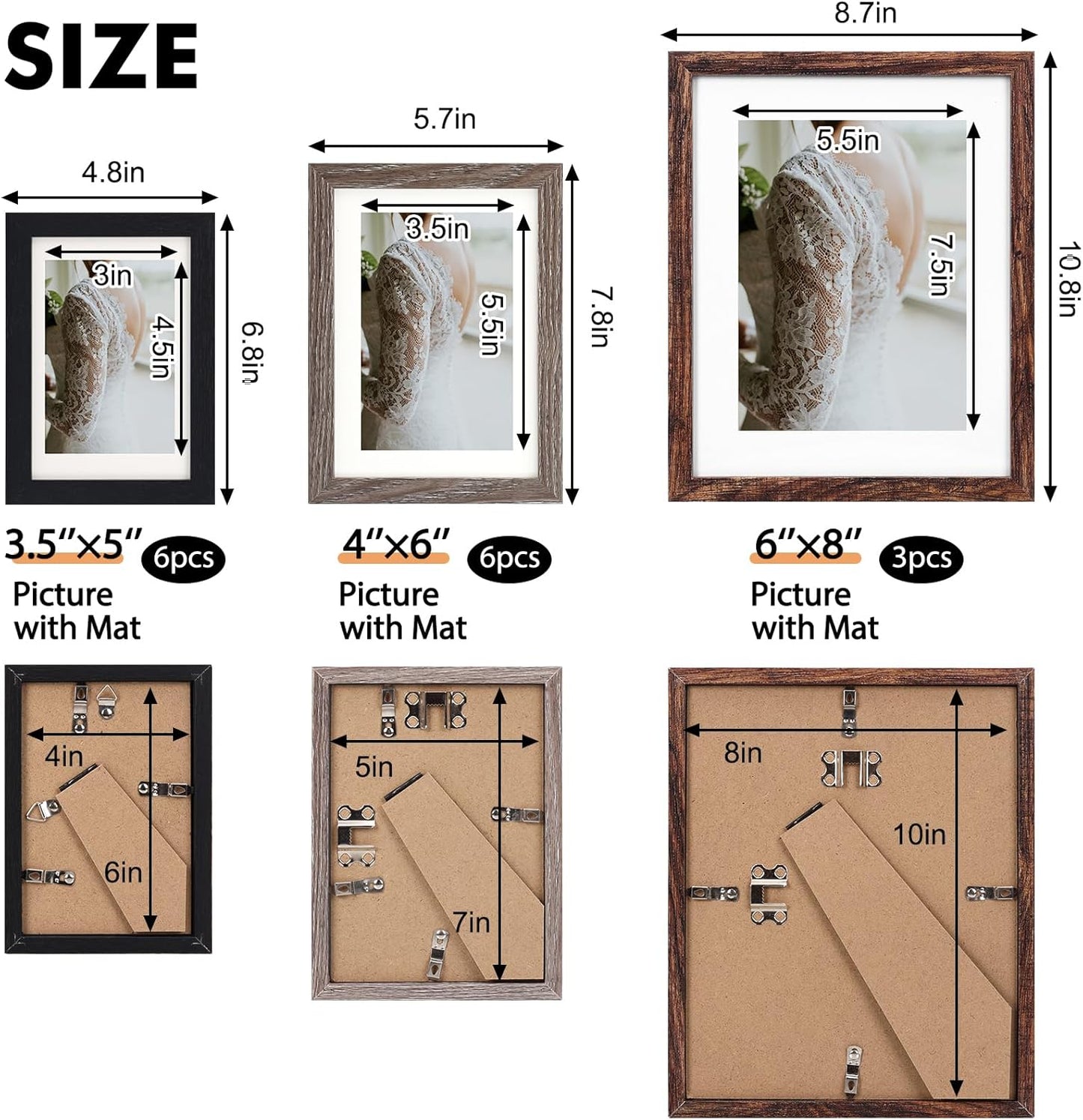 Fixwal Picture Frames Set, Gallery Wall Frame Set Picture Frames Collage 15 Pack for Wall or Tabletop with 8x10 5x7 4x6 Frames, Soft Earth Tones