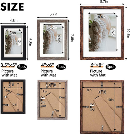 Fixwal Picture Frames Set, Gallery Wall Frame Set Picture Frames Collage 15 Pack for Wall or Tabletop with 8x10 5x7 4x6 Frames, Soft Earth Tones