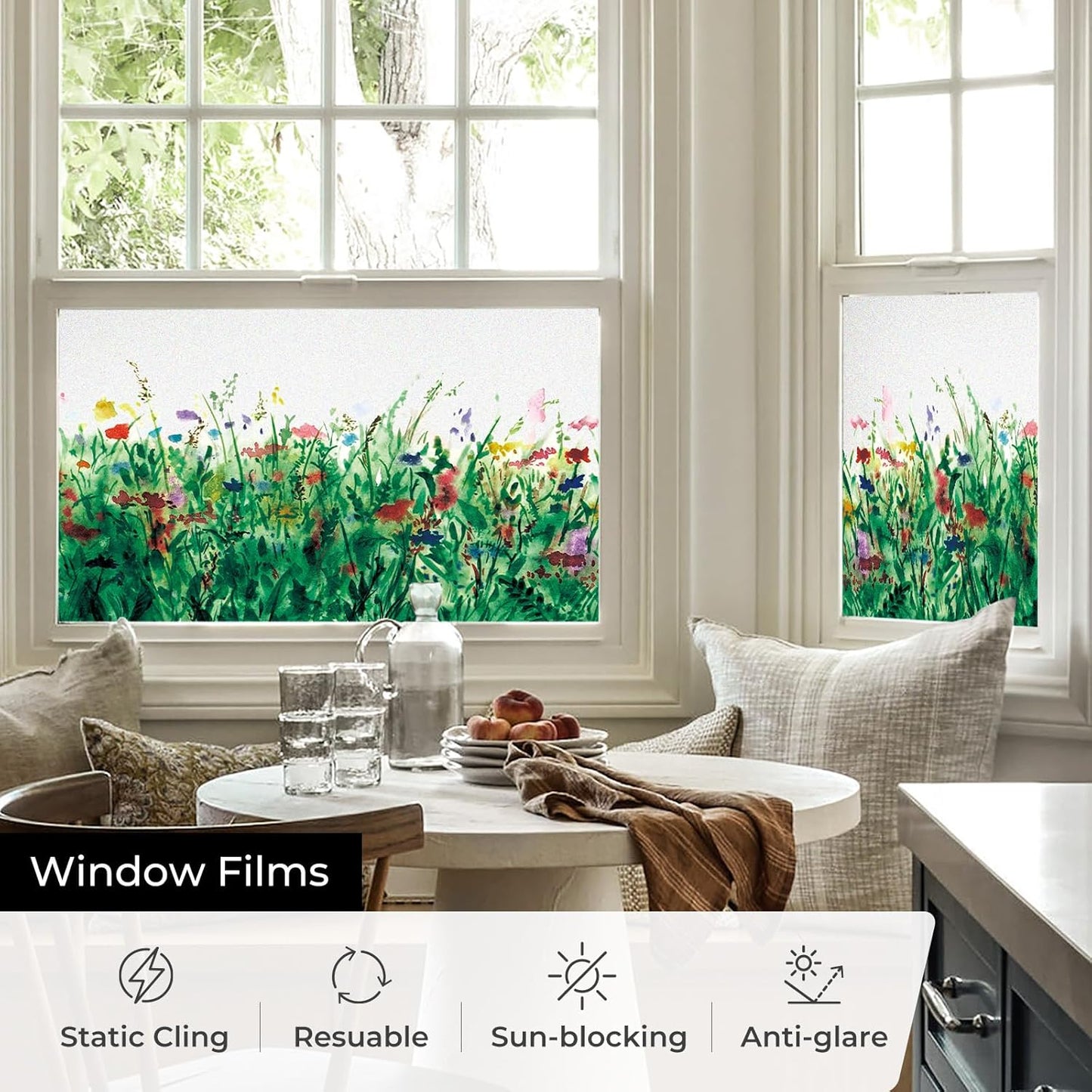 ADD.HERES Window Privacy Film,Colorful Floral Window Stickers,Removable DIY Bouquet Static Clings, Decals for Home School Office Party Supplies, Wildflower Reverie‌, 17.5 x 78.7 in
