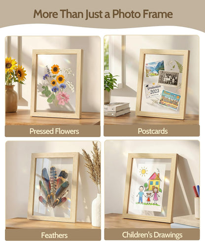 Sonefreiy Floating Picture Frames 8x10 Set of 2, Wooden Photo Frame Double Glass Pressed Flower Frames 5x7 Wall and Tabletop Display Mothers Day Gift for Family Friends Wedding