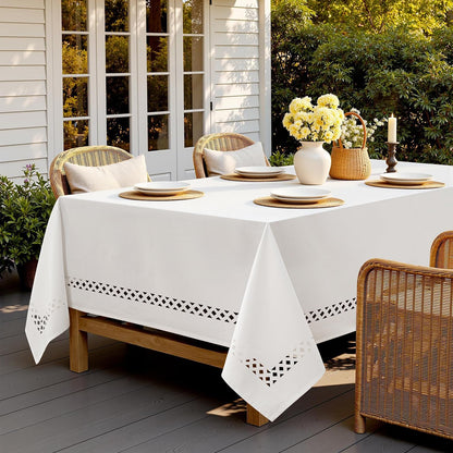 MIULEE Beige Rectangle Linen Polyester Tablecloth with Decorative Cutouts Spring Waterproof Stain Resistant & Shrink-Proof Table Cloth 52x70 inch Farmhouse Style for Dining Wedding and Outdoor