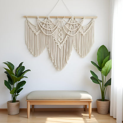 guzhiou large macrame wall hanging - Boho Tapestry Macrame Wall Decor Art- Chic Bohemian Handmade Woven Tapestry Home Decoration for Bedroom Living Room Apartment Wedding Party - 43"x32" (Wood bead)