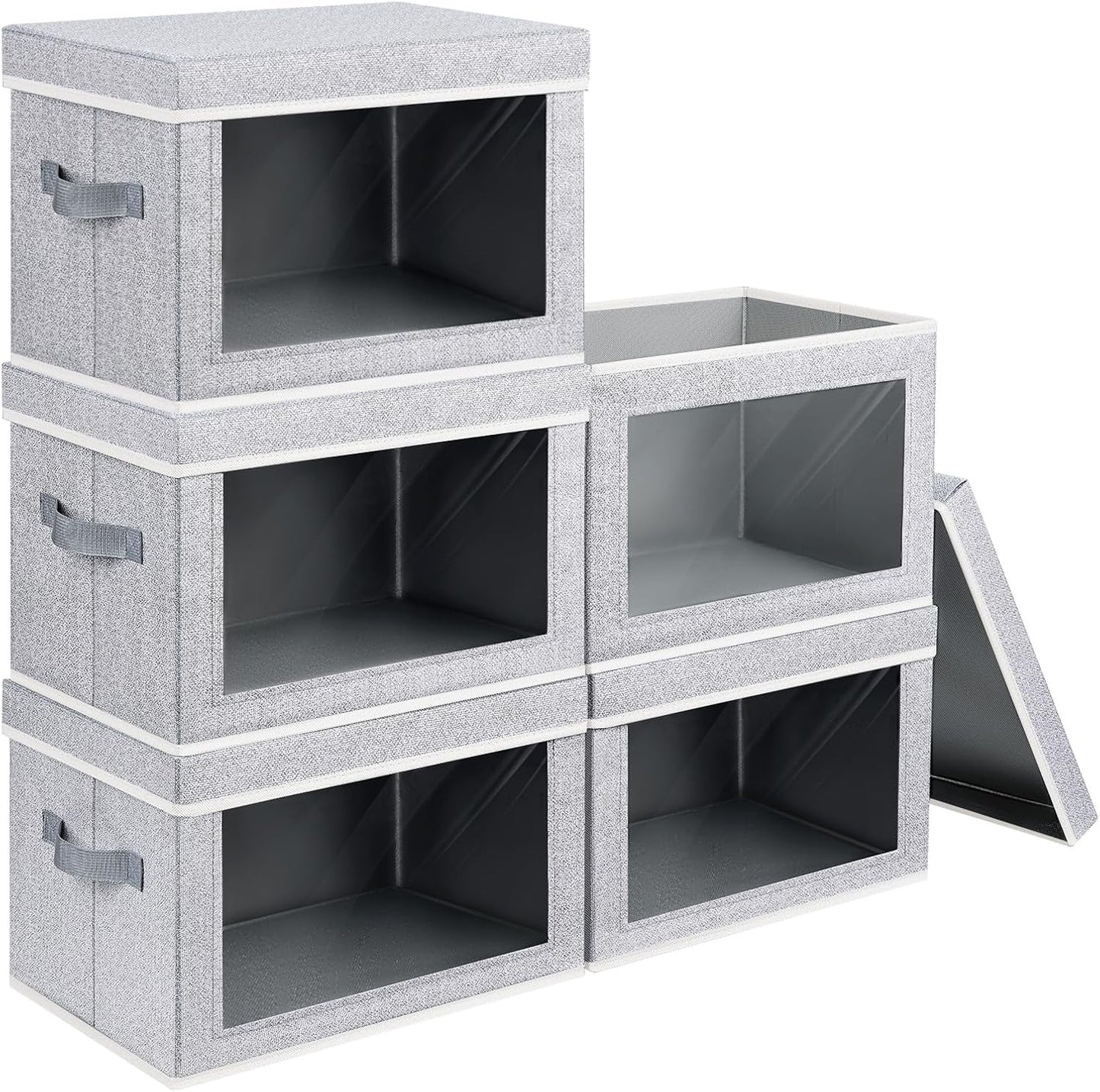 Homsorout Storage Bins with Lids - Fabric Closet Storage Bins with Window, Collapsible Baskets for Shelves 4 Pack, Home Decorative Boxes for Clothes, Closet, Office, Grey