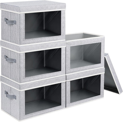 Homsorout Storage Bins with Lids - Fabric Closet Storage Bins with Window, Collapsible Baskets for Shelves 4 Pack, Home Decorative Boxes for Clothes, Closet, Office, Grey
