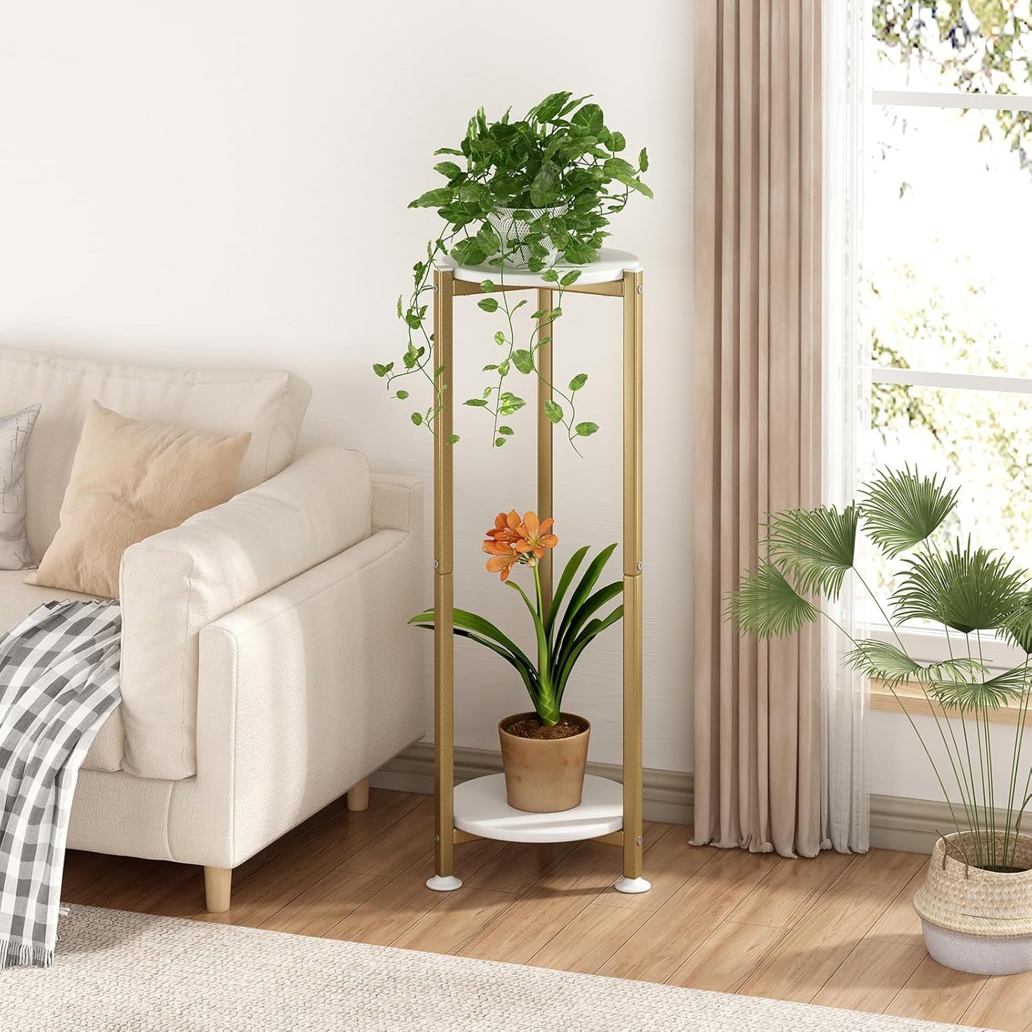 Plant Stand Indoor Corner Tall 2 Tier Metal Modern Flower Storage Plant Shelf Holder for Living Room Balcony Garden,Black (2 Tier-Black Round)