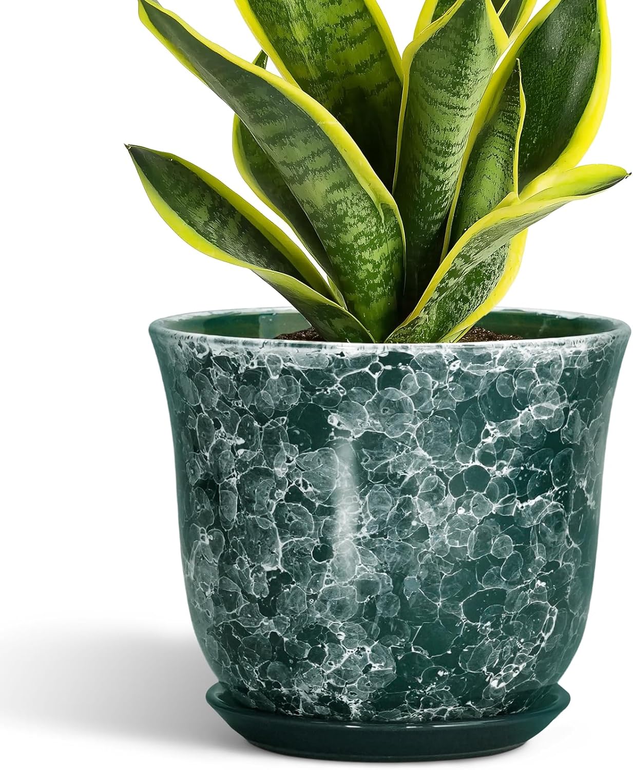 Ceramic Plant Pots - 12 Inch Pots for Plants Indoor Outdoor, Large Round Planter with Drainage Hole and Saucer, Modern Decorative Flower Pot, Home Garden Decor, House Warming Gifts, Blue