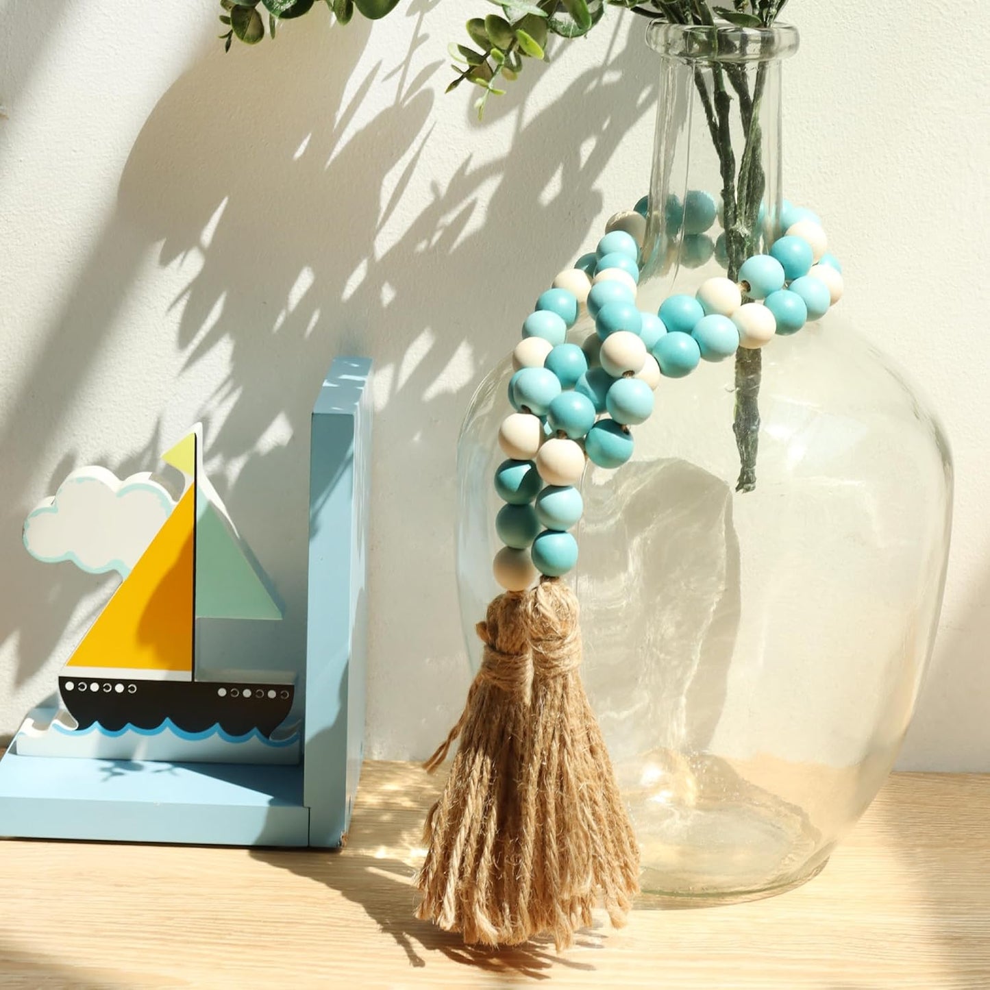 Meplait Wood Bead Garland, 39in Farmhouse Beads with Tassels for Tiered Tray Decor