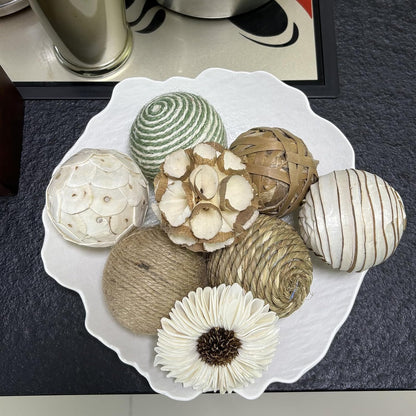 6 Pcs Decorative Balls for Centerpiece Bowls,2.36 Inch Natural Handmade Cotton Linen Orbs Balls,Wood Decorative Ball,Vase Fillers, Home Table Decor