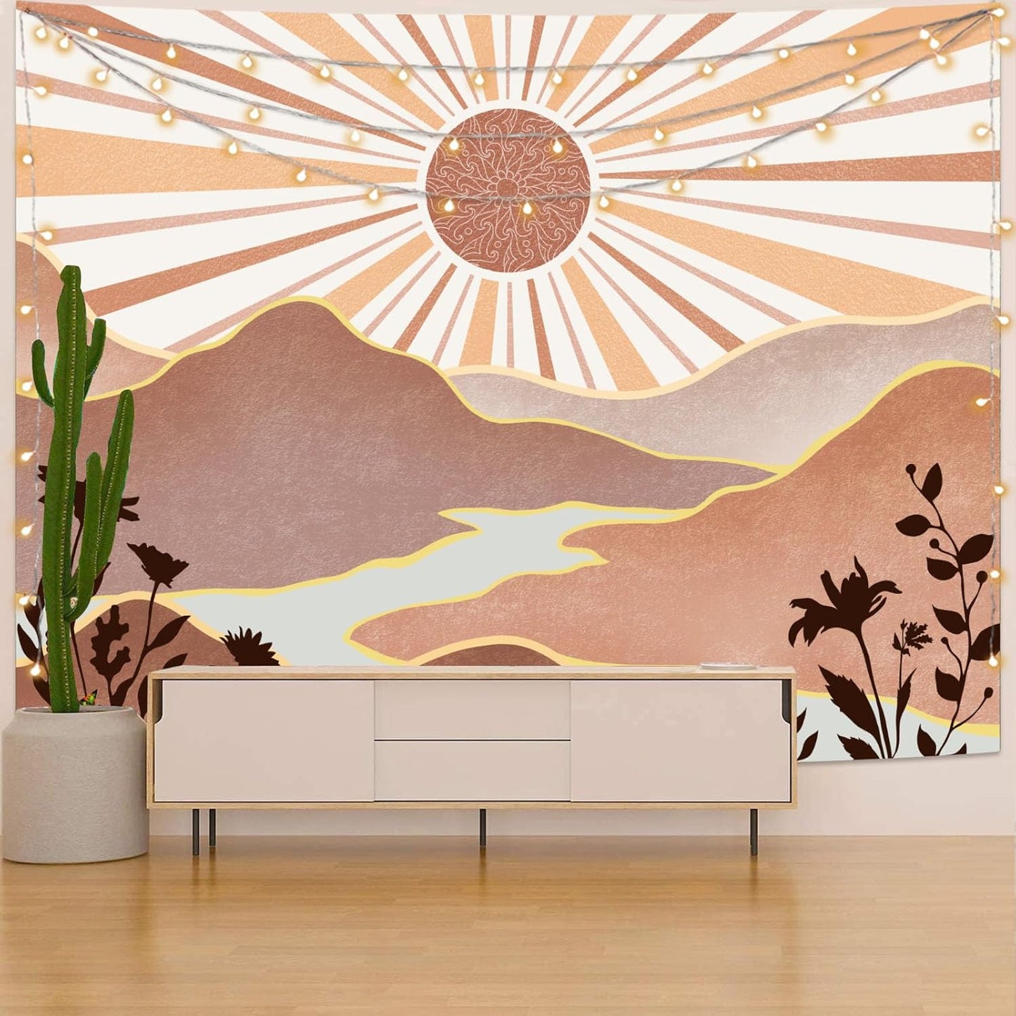 Lunerfex Bohemian Mandala Sunrise Wall Tapestry, Abstract Mountain Scenery Tapestries for Home Decor, Boho Tapestry 48x36 Inch