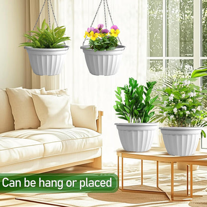 FGstyle Hanging Planters 10 Inch, 4 Pcs Self Watering Pots for Indoor Plants,Plastic Hanging Basket with Soil Elevator and 20" Chain for Home Garden Porch Balcony Patio Decor(Black)