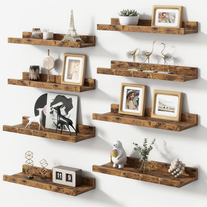 FLYJOE Picture Ledge Shelf, Floating Shelves Set of 2, 48 Inches Long Large Nursery Book Shelves for Toys Storage, Kids Bookshelf Wall Mounted for Living Room Bedroom Decor Books Photo Frames, Walnut