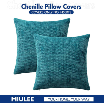 MIULEE Pack of 2 Couch Throw Pillow Covers 18x18 Inch Neutral Beige Modern Boho Accent Decorative Pillow Covers Soft Chenille Farmhouse Cushion Covers for Home Decor Bed Sofa Living Room