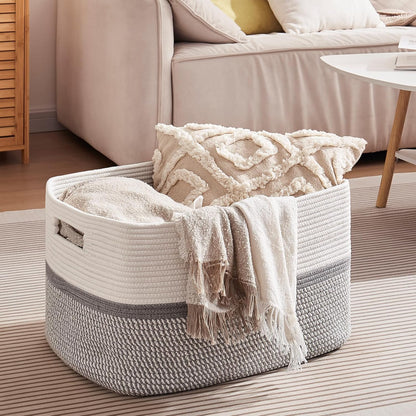 OIAHOMY Large Blanket Basket, 22”x17”x12” Rectangle Woven Baskets, Nursery Blanket Storage Living Room, Toy Storage With Handle, Large Baskets for Organizing-Gradient Yellow