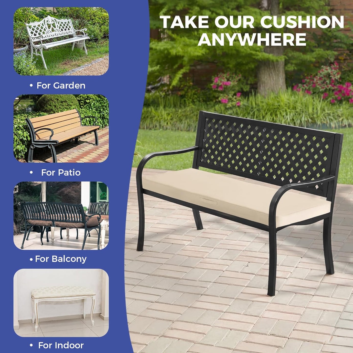 IPYNBAP Outdoor Bench Cushions for Outdoor Furniture, 48x18x3 Inch, Waterproof Bench Pillow, Fade Resistant Long Bench Seat Pads for Garden, Indoor, Porch Swing, Navy Blue