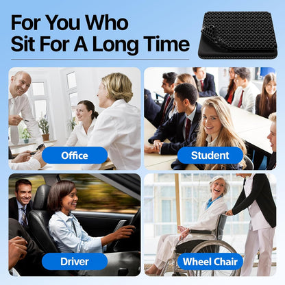 Gel Seat Cushion, Cooling seat Cushion (Super Large & Thick), Breathable Honeycomb Design Absorbs Pressure Points Seat Cushion, Gel Cushion for Office Chair, Home Car seat Cushion for Wheelchair