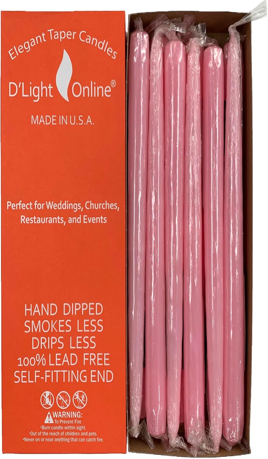 D'light Online White Taper Candles, 10 Inch Premium Quality Candles Hand-Dipped Tapered Candles, Dripless, Smokeless and Unwrapped Bulk Pack for Events - Set of 12 (10 Inch, White)