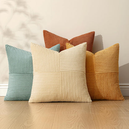 MIULEE Teal Orange Decorative Throw Pillow Covers 18x18 Inch Set of 4 Boho Corduroy Striped Cushion Cases Modern Farmhouse Patchwork Pillow Cases for Couch Sofa Bedroom Home Decor