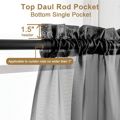 Chyhomenyc Sheer White Valances for Windows 2 Pack, Small Window Curtains for Living Room Bathroom Cafe Laundry Basement, Modern Top Dual Rod Pocket Voile Curtain, 42W x 14L inches, White - Colors B