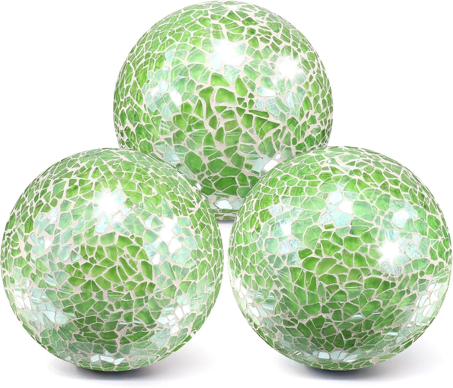 3Pcs Mosaic Glass Orbs Decorative Balls Set 8.5cm/3.35inch Blue Sphere Wedding Party Home Decor Table Centerpiece