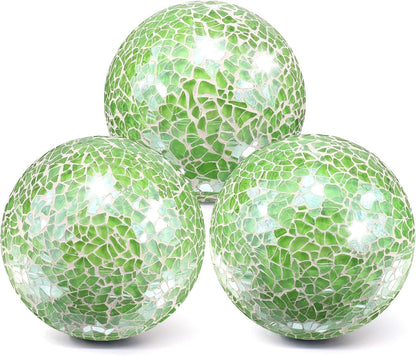 3Pcs Mosaic Glass Orbs Decorative Balls Set 8.5cm/3.35inch Blue Sphere Wedding Party Home Decor Table Centerpiece