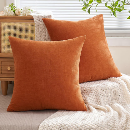 MIULEE Olive Green Couch Pillow Covers 18x18 Inch, Set of 2 Soft Chenille Decorative Square Throw Pillow Covers Farmhouse for Sofa Living Room Bed