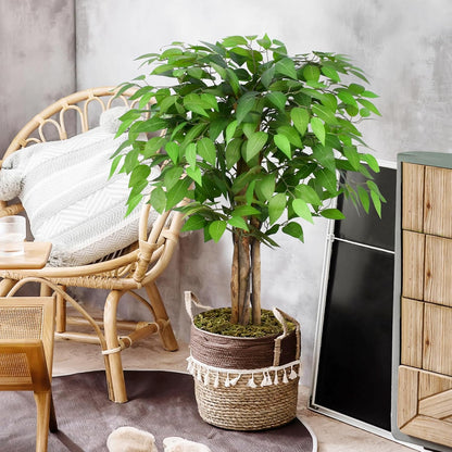 7ft Large Ficus Artificial Trees with Natural Curved Trunks, 84" Tall Lush Faux Tree for Home Decor Indoor, Green Lifelike Fake Ficus Tree Artificial Plants in Pot