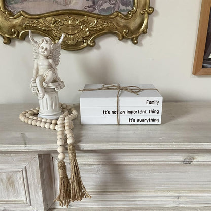 Decorative Books for Home Decor, White Faux Books for Decoration, Rustic Farmhouse Stacked Display Books with 52in Wood Bead Garland for Coffee Tables Living Room (TAKE TIME to DO)