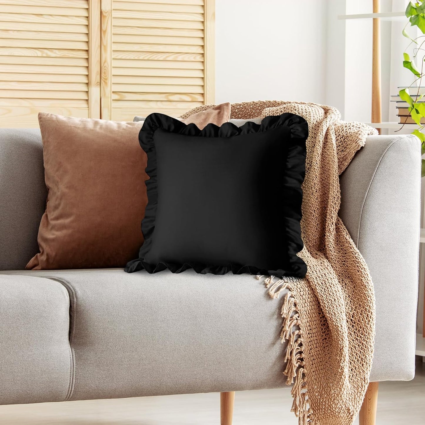 KKJIAF Ruffle Pillow Cases 26x26 Inches, White Square Ruffled Pillow Covers Set of 2, Microfiber Wrinkle Resistant Pillow Shams with Envelope Closure for Sofa Bed Living Room