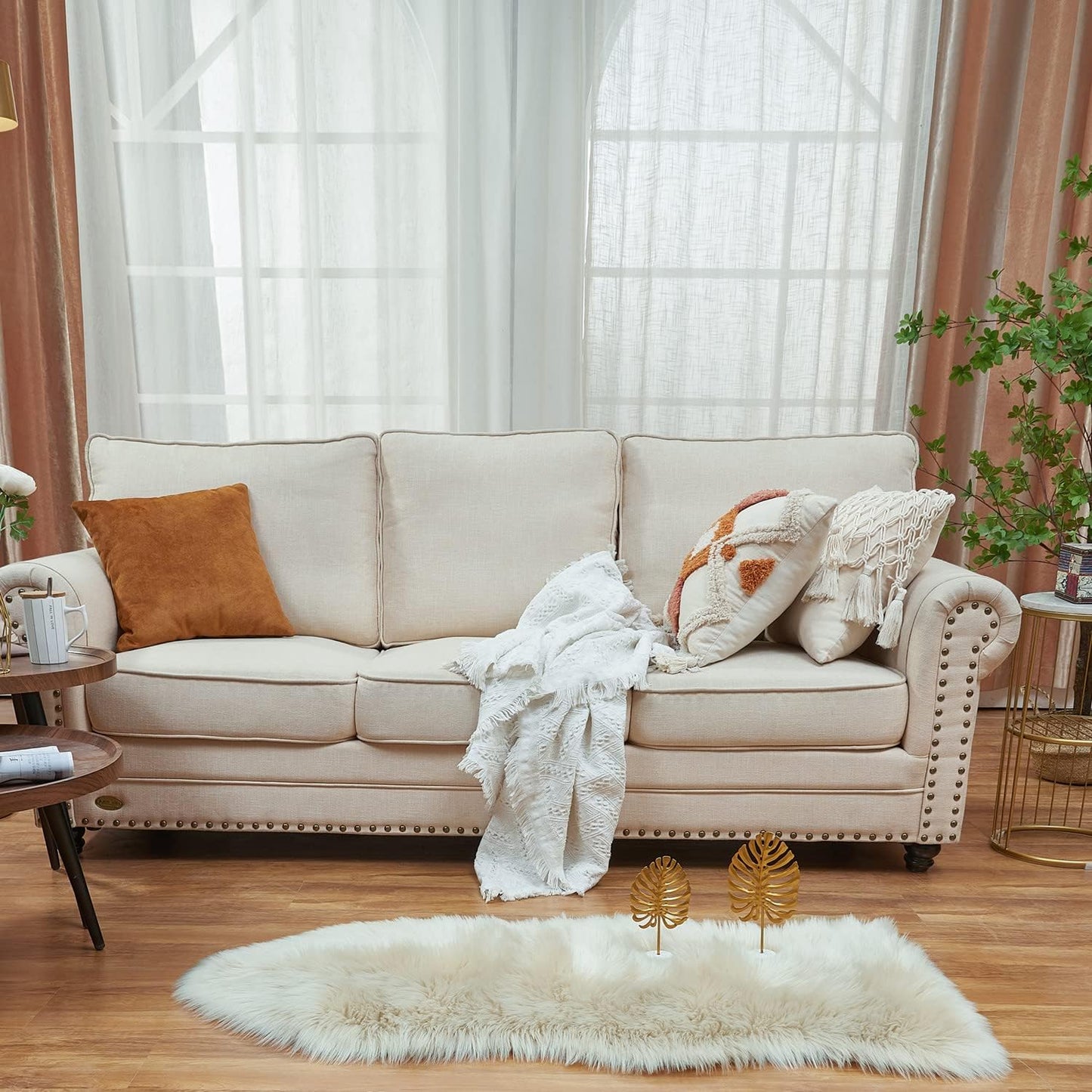 EasyJoy Ultra Soft Fluffy/Fuzzy Shaggy Area Rug Faux Fur Chair Cover Seat Pad for Bedroom Floor Sofa Living Room (2 x 6 ft Sheepskin, Beige)