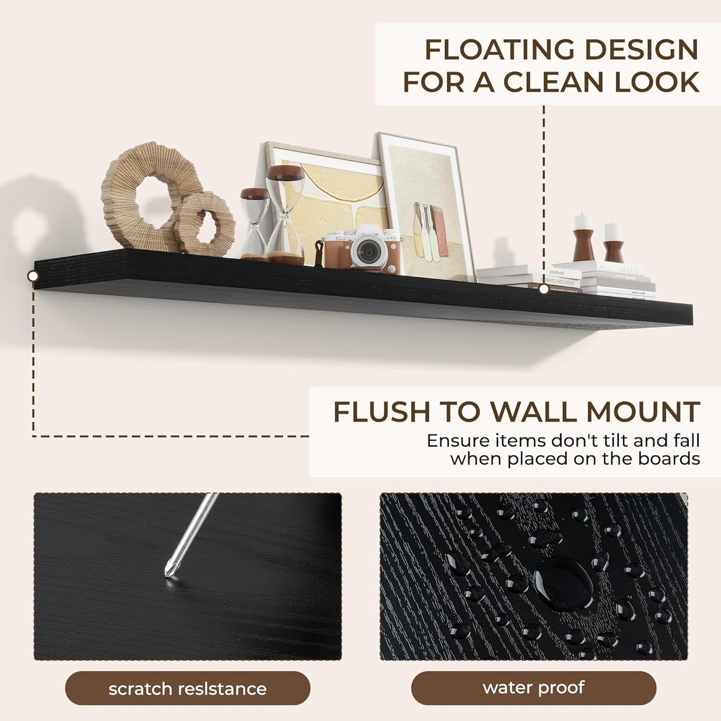 RICHFOCUS 72Inch Floating Shelves for Wall 2 Pack Shelves for Bedroom|Kitchen|Bathroom Wall Mounted Rustic Wood Floating Shelf with Invisible Brackets for Books|Storage|Decor, Rustic Brown