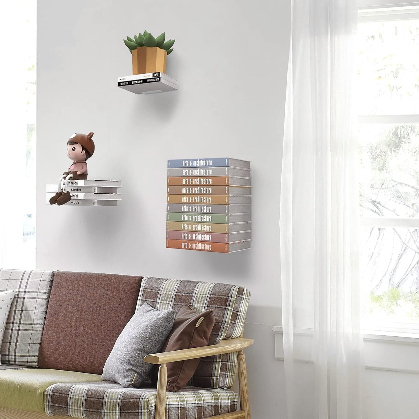 STORAGE MANIAC Floating Book Shelves for Wall Mounted Invisible Floating Bookshelves Heavy-Duty Steel Hidden Bookshelf Hanging Bookshelves for Bedroom Living Room Office, White 4-Pack Large