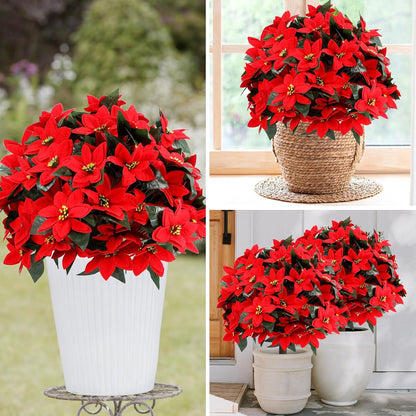 Artificial Red Eucalyptus Topiary Ball Tree 24" with Ground Spike, Set of 2 Artificial Boxwood Bushes for Faux Shrubs, Fake Evergreen Faux Plant for Indoor Outdoor Garden -UV Resistant–Fade-Proof