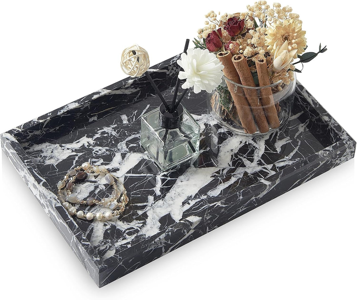 Marble Bathroom Tray,Pure Natural Vanity Tray,Marble Tray for Kitchen Counter Non-Ceramic/Non-Resin,Stone Trays 12 x 8 inch Cyan Green