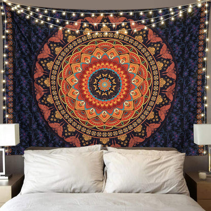 Black Mandala Tapestry Wall Hanging Psychedelic Wall Tapestry Aesthetic Indian Hippie Decor Bohemian Art Boho Home Decoration for Bedroom,Living Room,Dorm