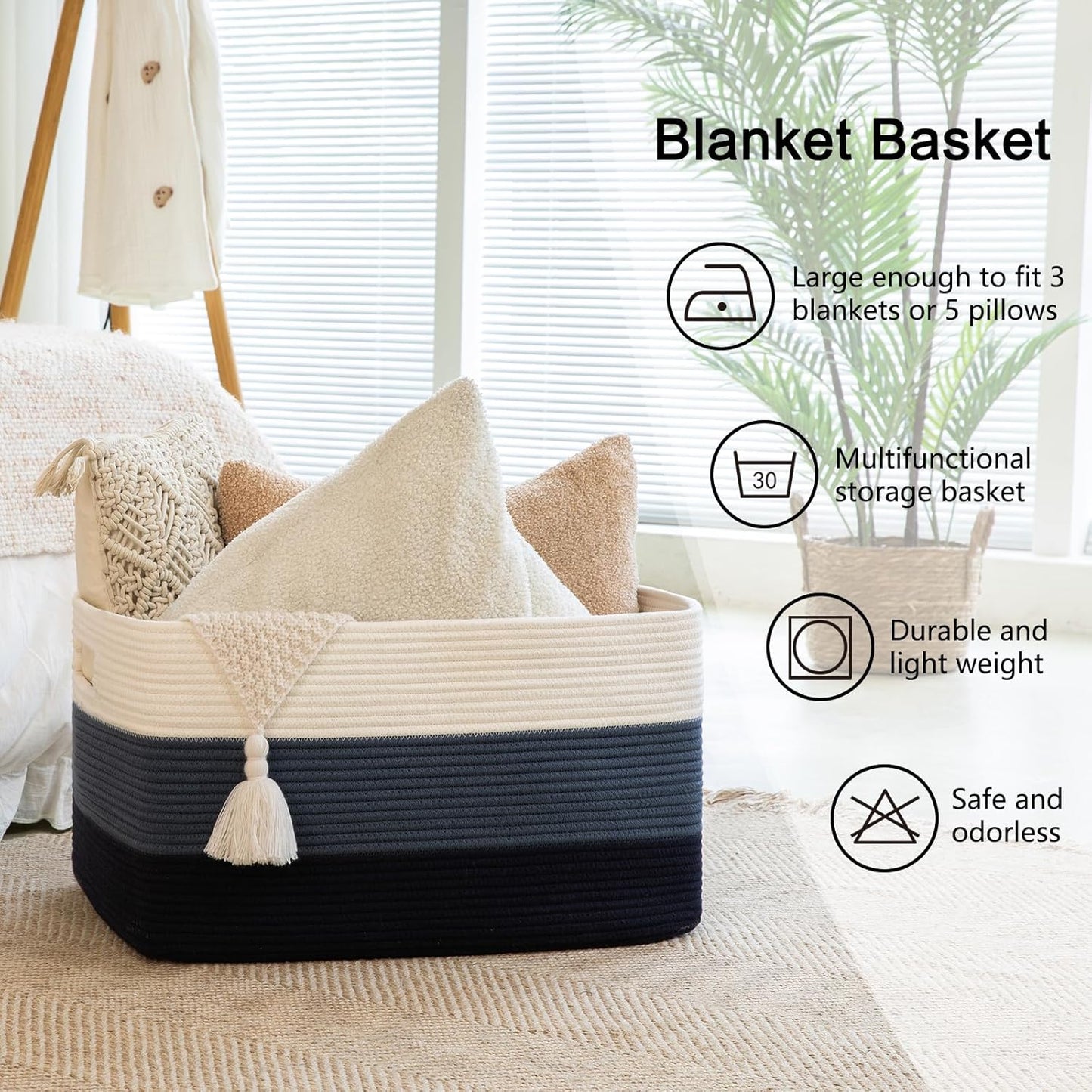 OIAHOMY Large Blanket Basket, 22”x17”x12” Rectangle Woven Baskets, Nursery Blanket Storage Living Room, Toy Storage With Handle, Large Baskets for Organizing-Gradient Yellow