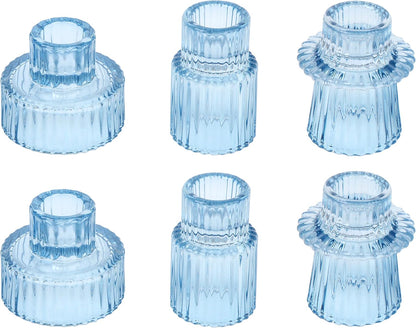 Vixdonos Taper Glass Candlestick Holders Tealight Candle Holders for Table Centerpieces, Wedding Decor and Dinner Party (6 Pcs, Green)