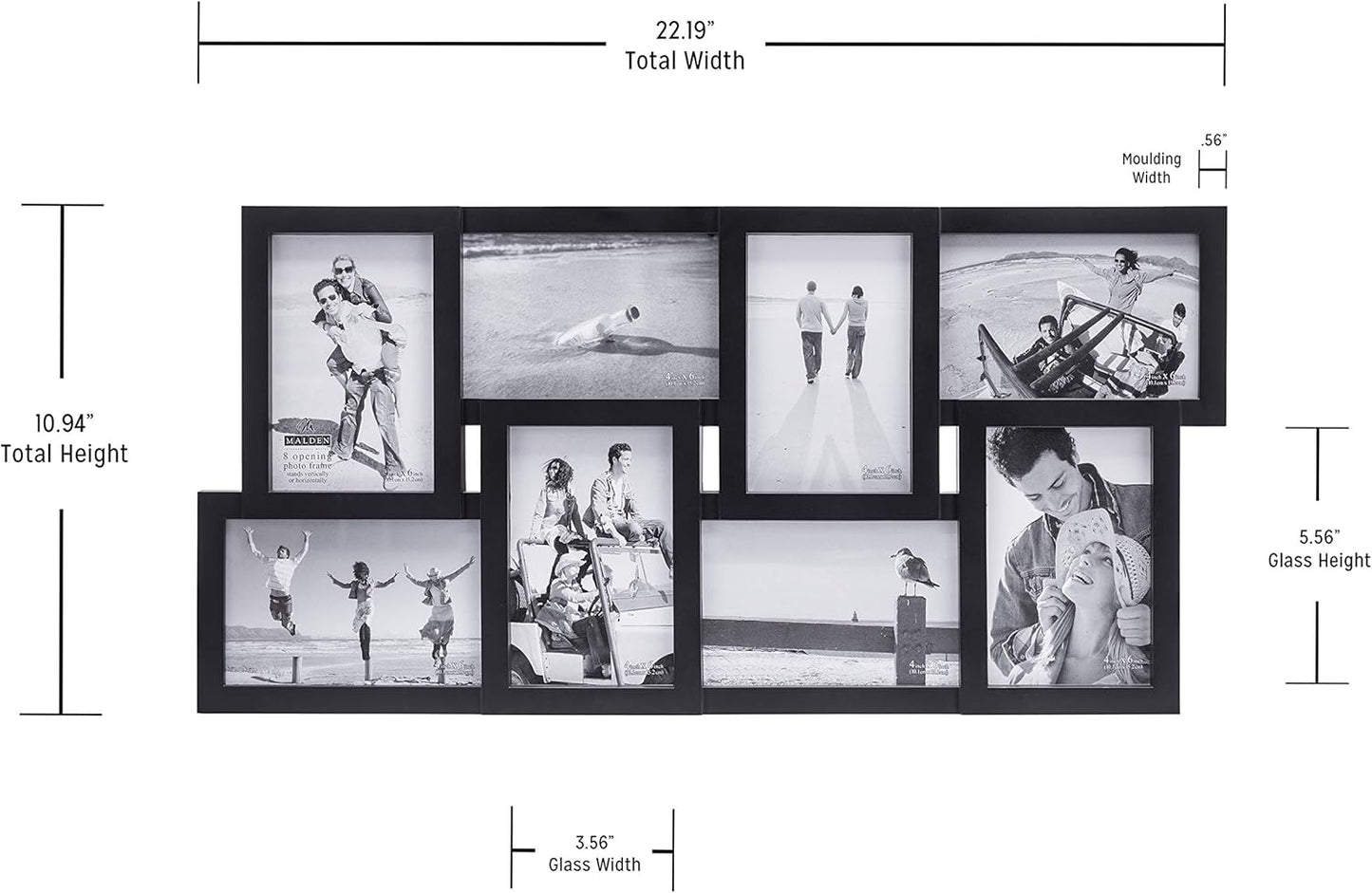 Malden International Designs Collage Picture Frame for Wall, Holds Eight Photos : 4-6x4 and 4-4x6 Inch - Black Plastic, Wall Decor for the Home