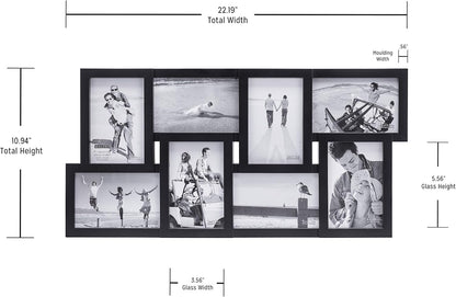 Malden International Designs Collage Picture Frame for Wall, Holds Eight Photos : 4-6x4 and 4-4x6 Inch - Black Plastic, Wall Decor for the Home