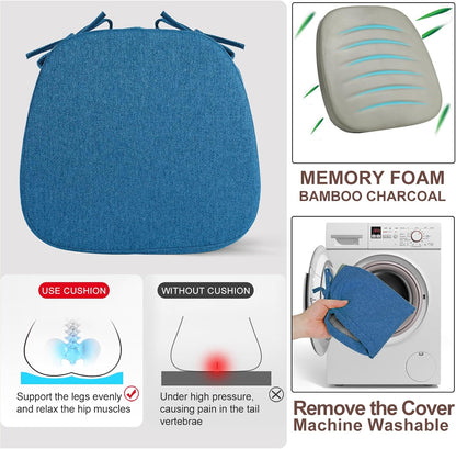 SINOSSO 1 Pack Memory Foam Chair Cushions for Dining Chair, Friendly Woven Fabric 16" U-Shape Comfortable Kitchen Chair Pad, Removable Slip Resistant Seat Cushion (1 Piece, Blue)