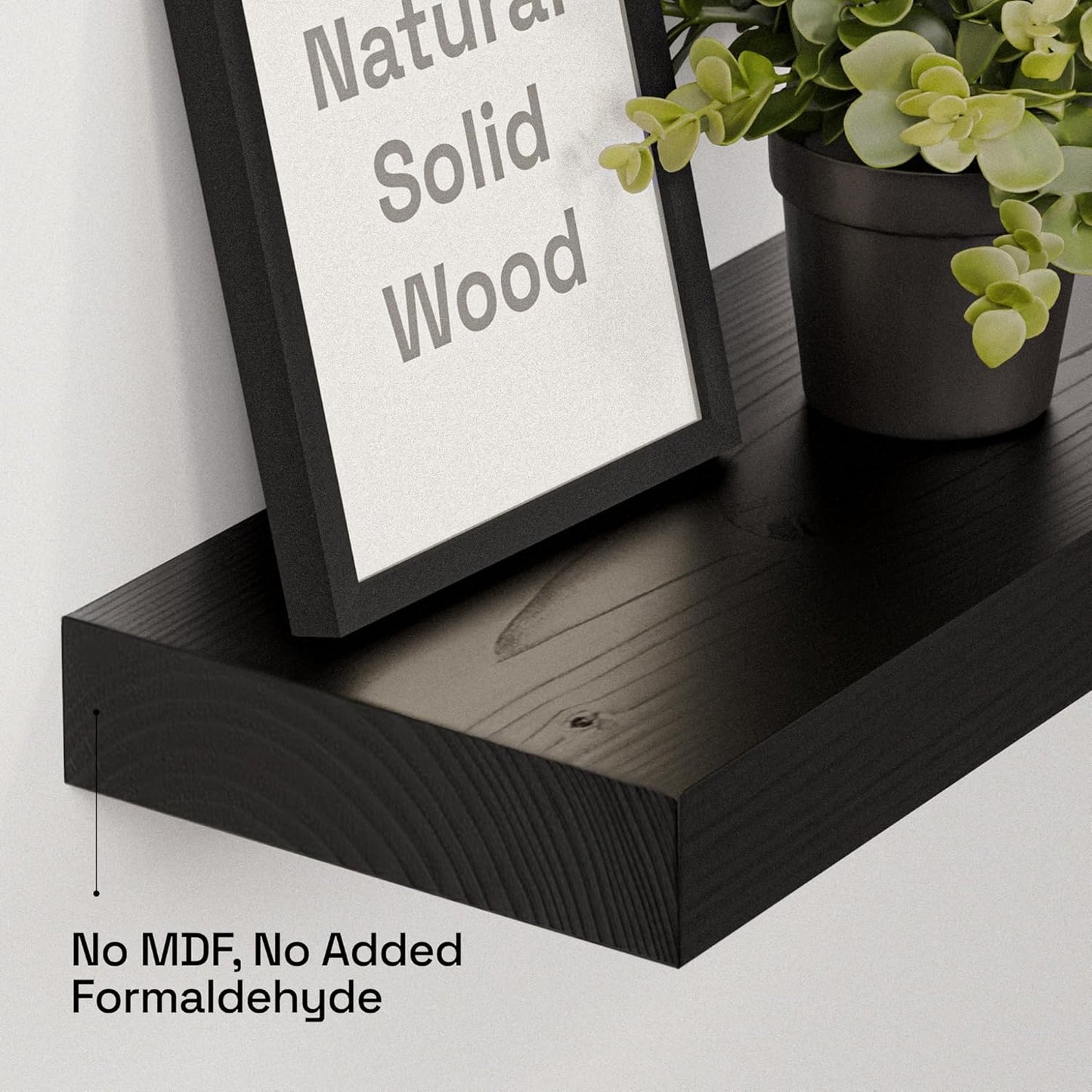 BAOBAB WORKSHOP Wood Floating Shelves for Wall Mounted, 16 inch Walnut Floating Shelf for Bathroom, Solid Wooden Wall Shelves for Kitchen Bedroom Farmhouse, Walnut Finish, 16 x 6.7, Set of 2