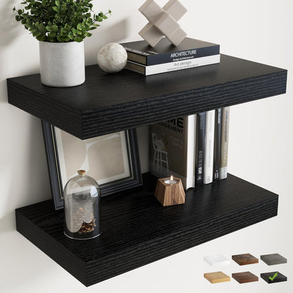 72 Inch Long Floating Shelves for Wall Set of 2, 12"D Wood Grain Bathroom Shelves with Invisible Brackets, Easy Install Engineered Wood Storage Shelves for Kitchen, Living Room, Bedroom, Black Finish