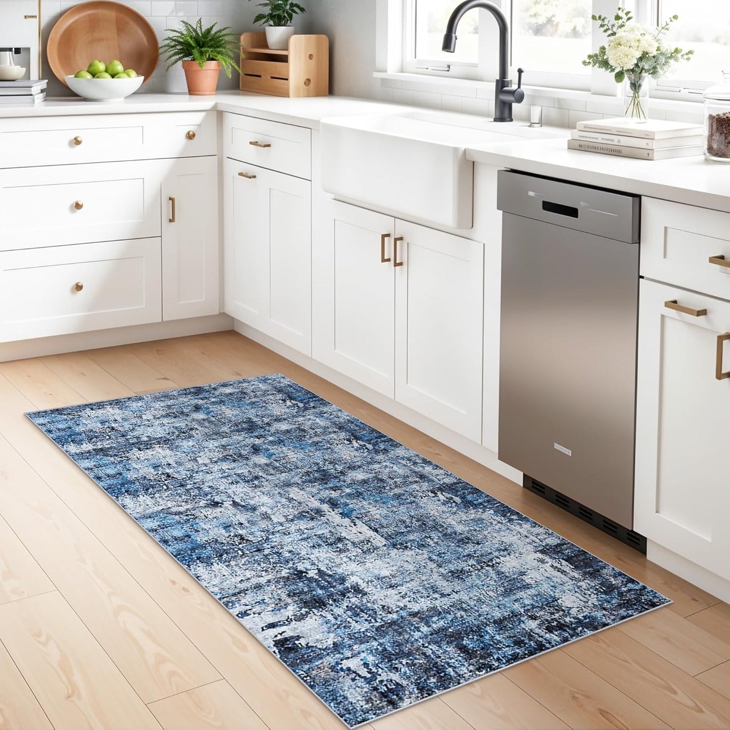 2x3 Washable Non-Slip Area Rug - Soft Low Pile Throw Rug for Kitchen Entryway Bedroom - Modern Indoor Door Mat with Rubber Backing (Beige Grey) - Colors B