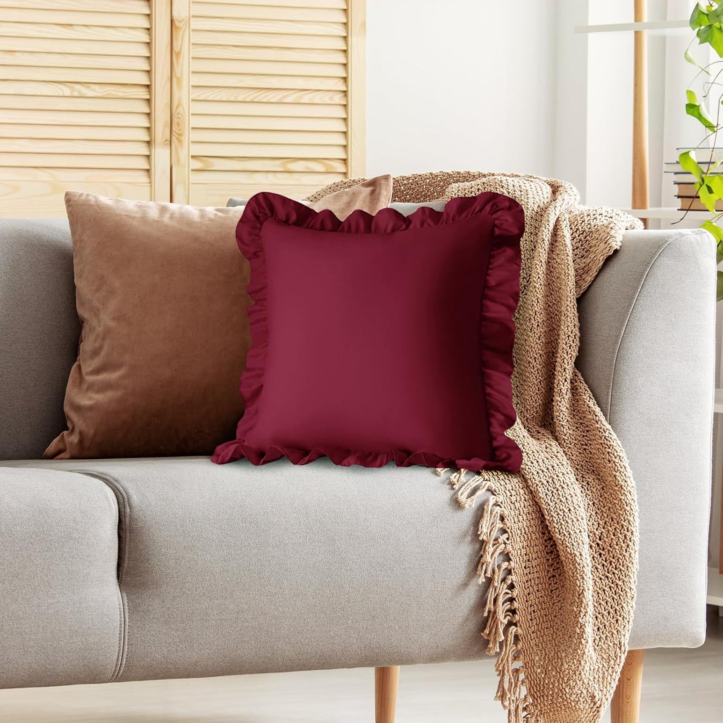 KKJIAF Ruffle Pillow Cases 26x26 Inches, White Square Ruffled Pillow Covers Set of 2, Microfiber Wrinkle Resistant Pillow Shams with Envelope Closure for Sofa Bed Living Room