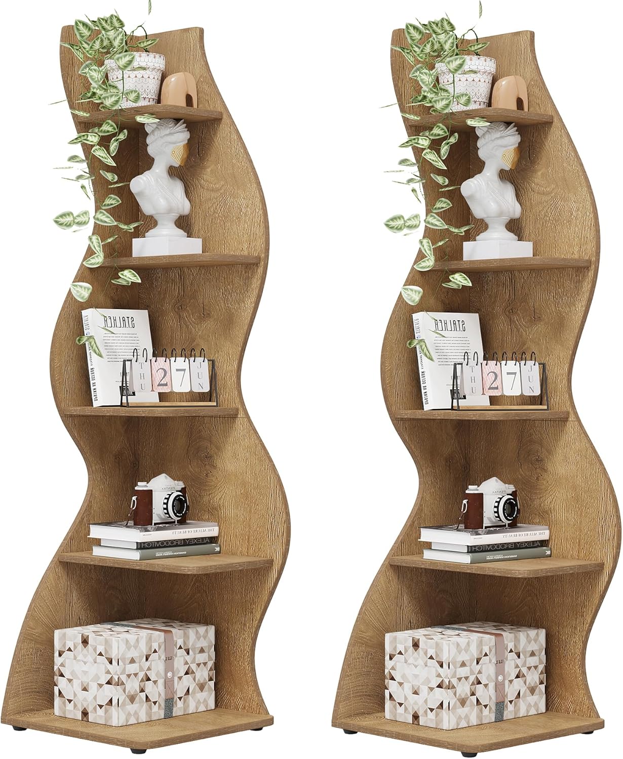 Tribesigns Corner Shelf, Modern 5-Tier Wall Corner Bookshelf, Stylish Corner Small Bookcase Storage Rack Plant Stand with Unique Shape for Living Room, Home Office (White, 1PC)