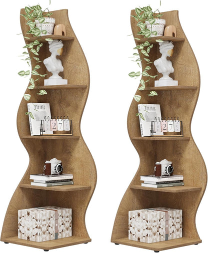 Tribesigns Corner Shelf, Modern 5-Tier Wall Corner Bookshelf, Stylish Corner Small Bookcase Storage Rack Plant Stand with Unique Shape for Living Room, Home Office (White, 1PC)