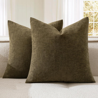 MIULEE Olive Green Couch Pillow Covers 18x18 Inch, Set of 2 Soft Chenille Decorative Square Throw Pillow Covers Farmhouse for Sofa Living Room Bed