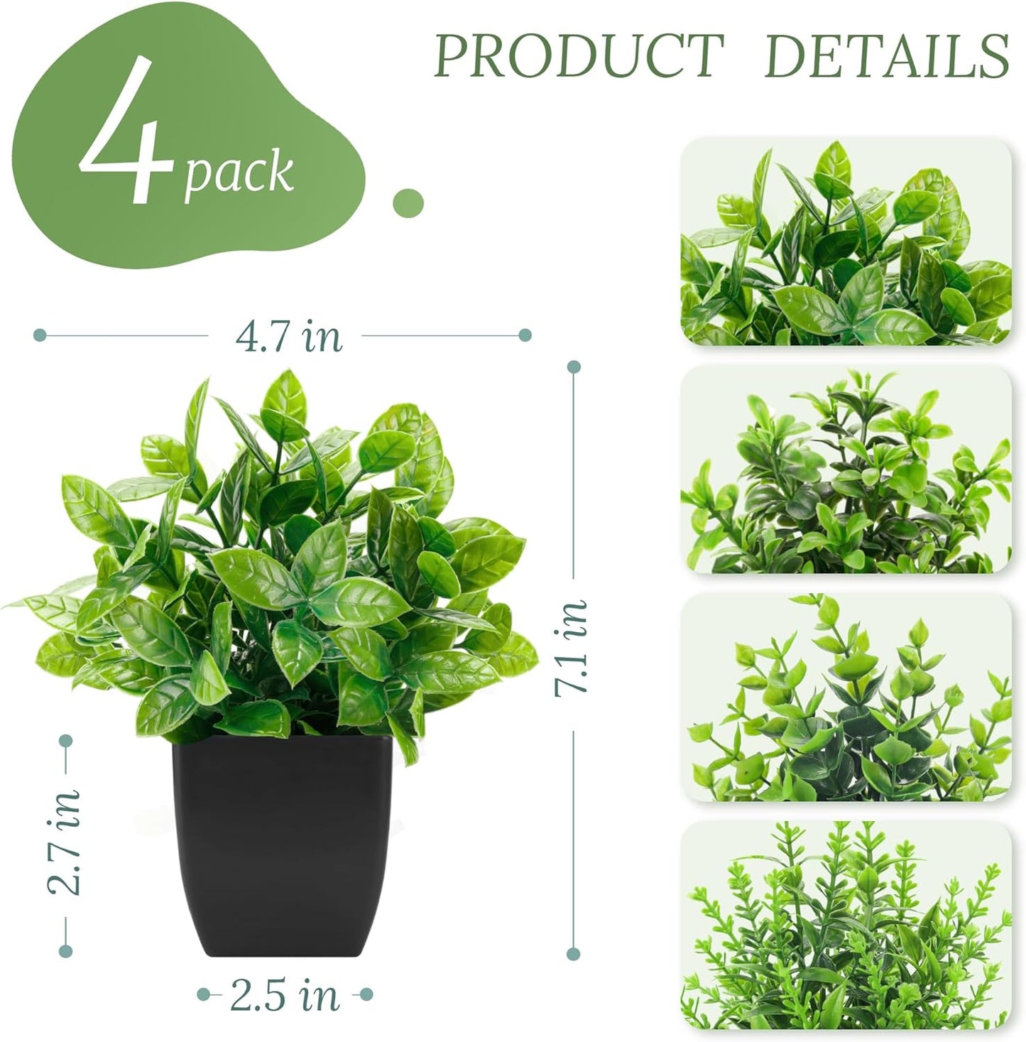 Der Rose 4 Pack Fake Plants Mini Artificial Greenery Potted Plants for Home Decor Indoor Office Table Room Farmhouse Bathroom Decor