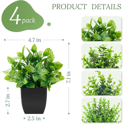 Der Rose 4 Pack Fake Plants Mini Artificial Greenery Potted Plants for Home Decor Indoor Office Table Room Farmhouse Bathroom Decor